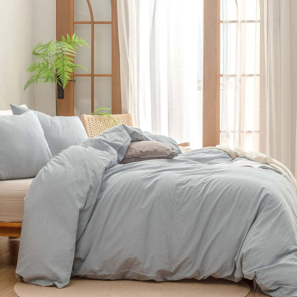 Duvet Cover Set 100% Washed Cotton Linen Feel Super Soft Comfortable Chic