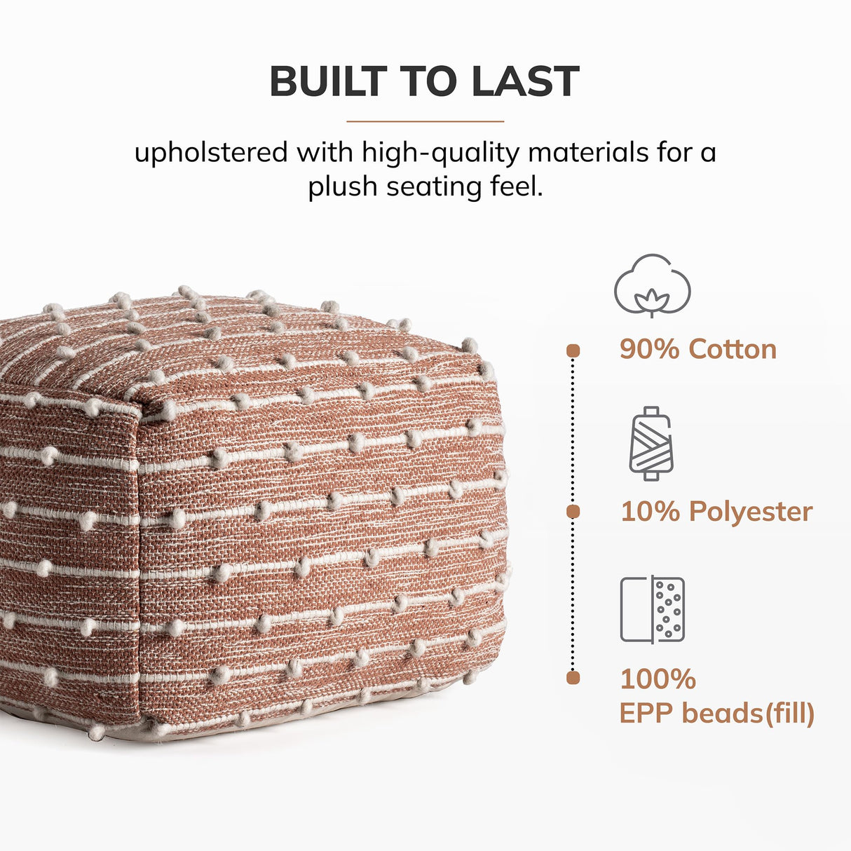 Anji Mountain 100% Handmade & Handcrafted Comfortable Home Décor Pouf Ottoman Footrest for Living Room, Bedroom, Nursery, Kidsroom, Patio Furniture - (22" x 22" x 16"- Red,Ivory)