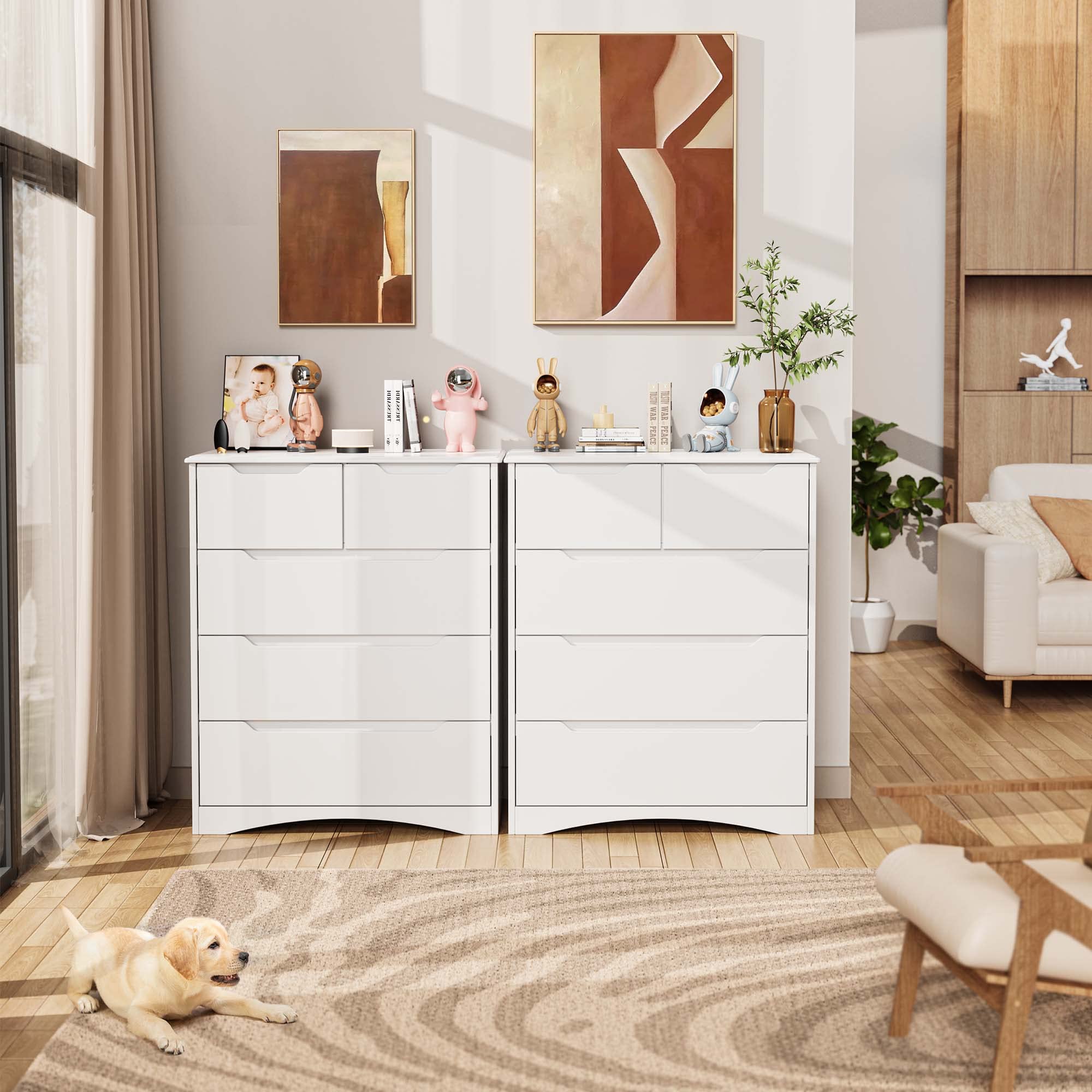 5 Drawers Chest, White Dresser for Bedroom with Large Storage Capacity