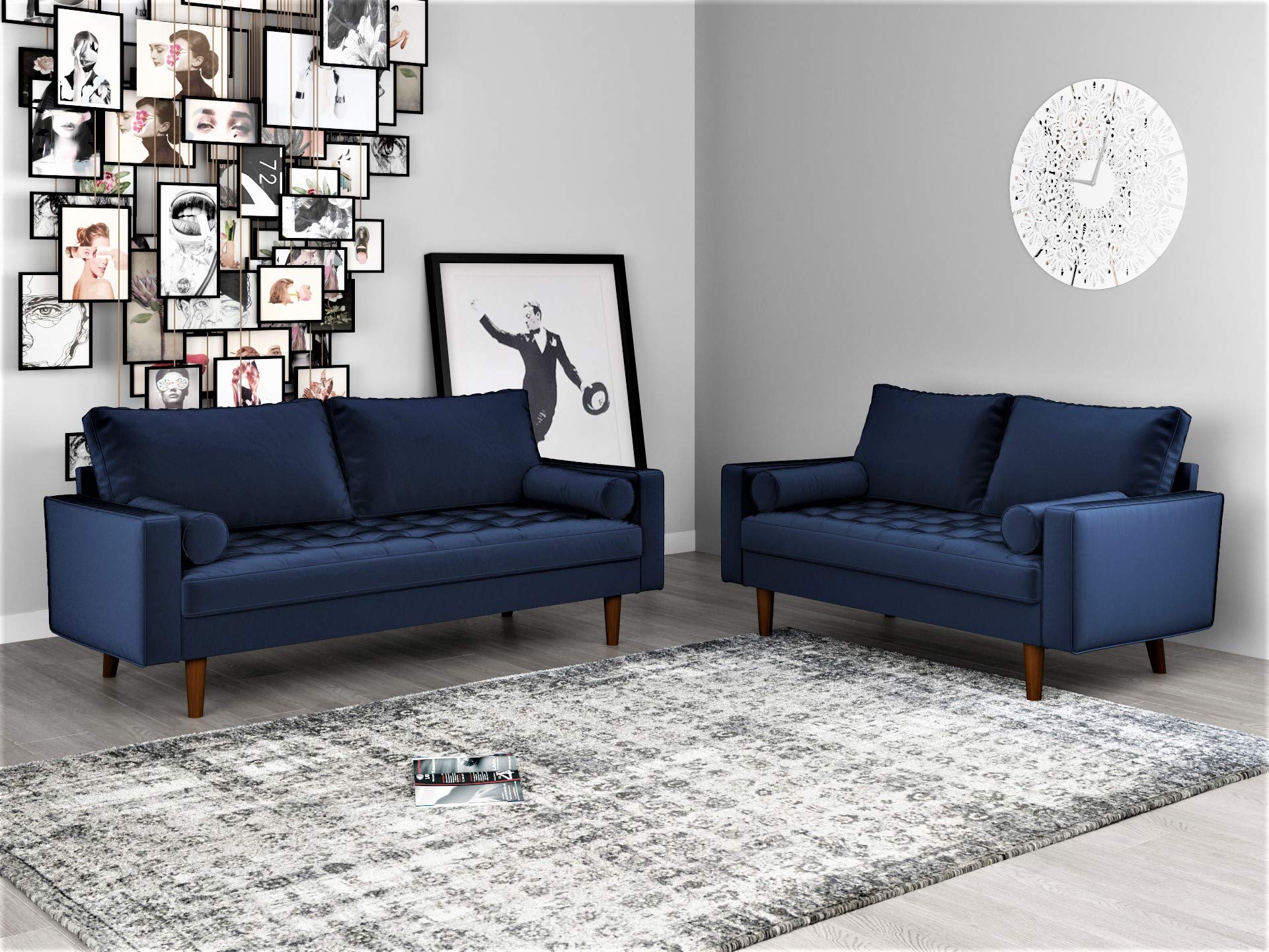 Womble Mid Century Modern Soft Velvet Upholstered Tufted Seat Sofa