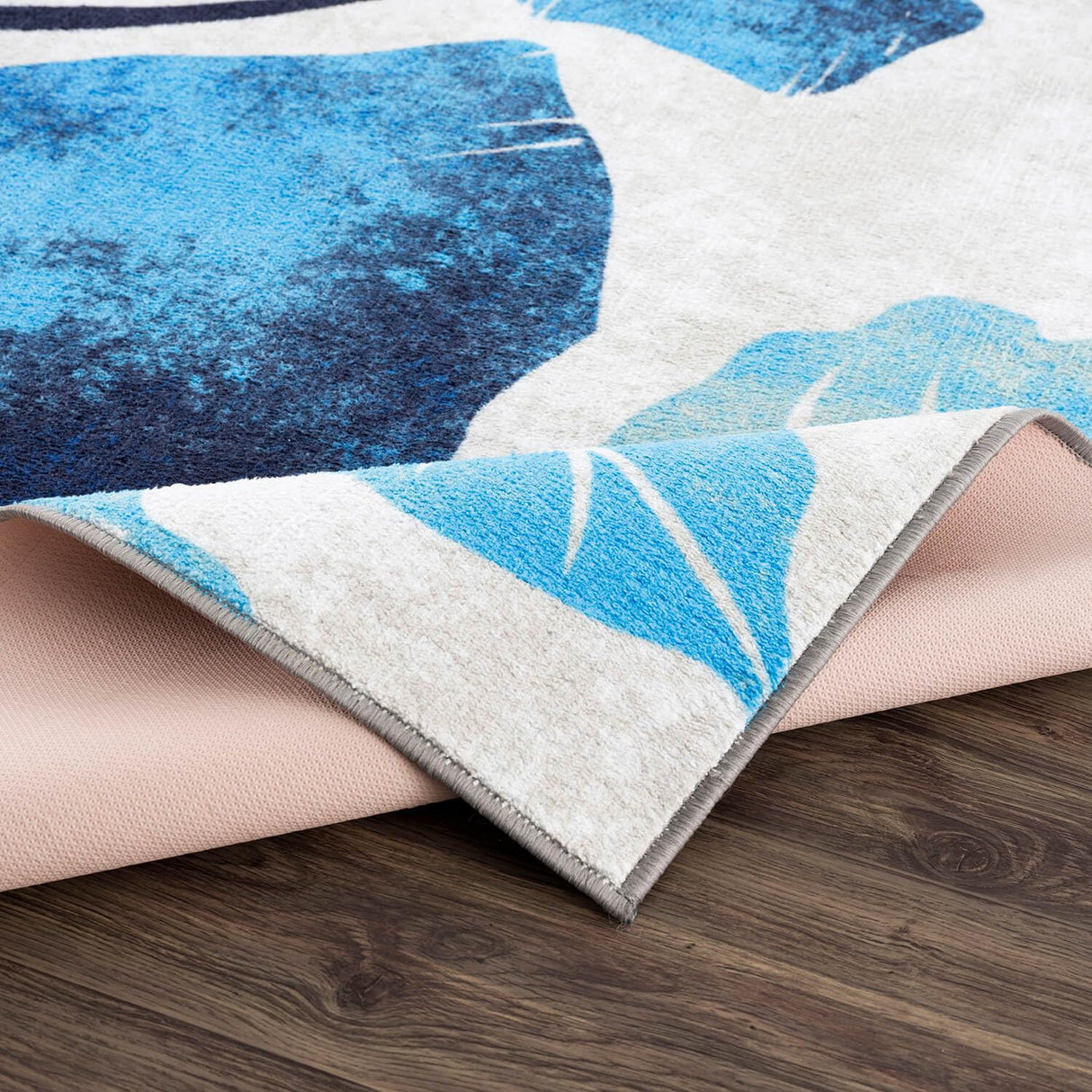 Solana Modern Floral 7'10" x 10'3" Area Rugs Non-Skid (Non-Slip) Rubber Backing Blue