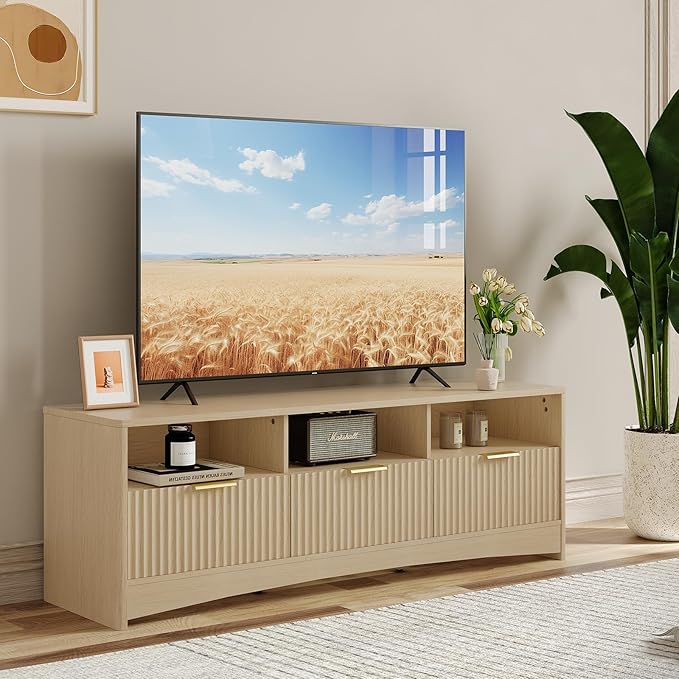 TV Stand for 50-65" TV, Fluted Modern TV Stand Entertainment Center