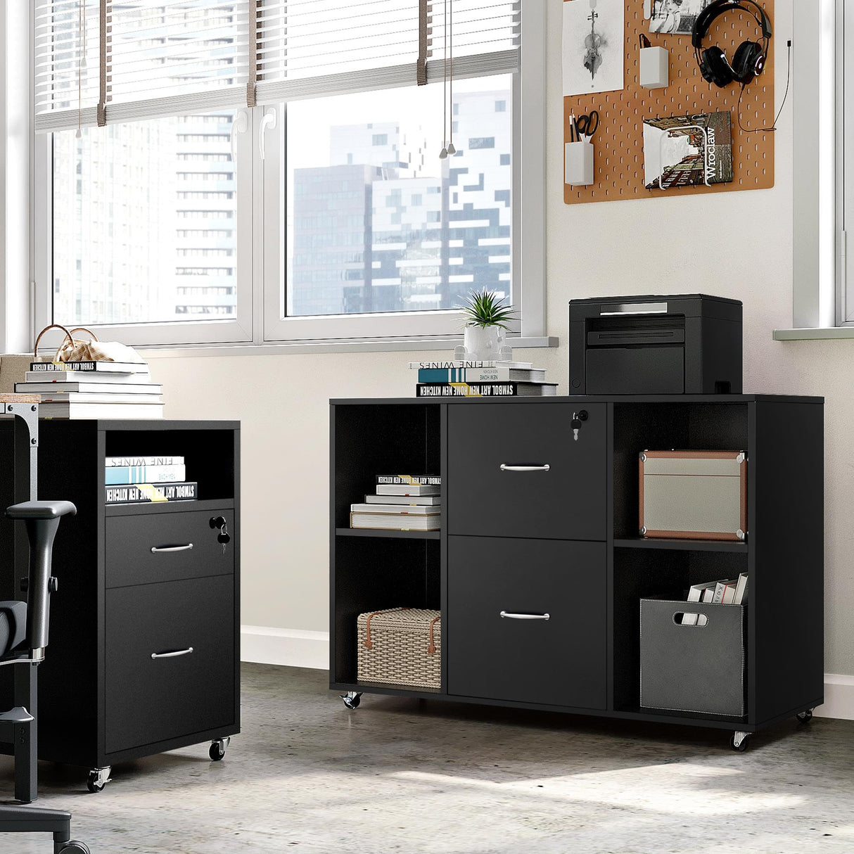Black File Cabinet Large Mobile Storage Lateral Filing Cabinet