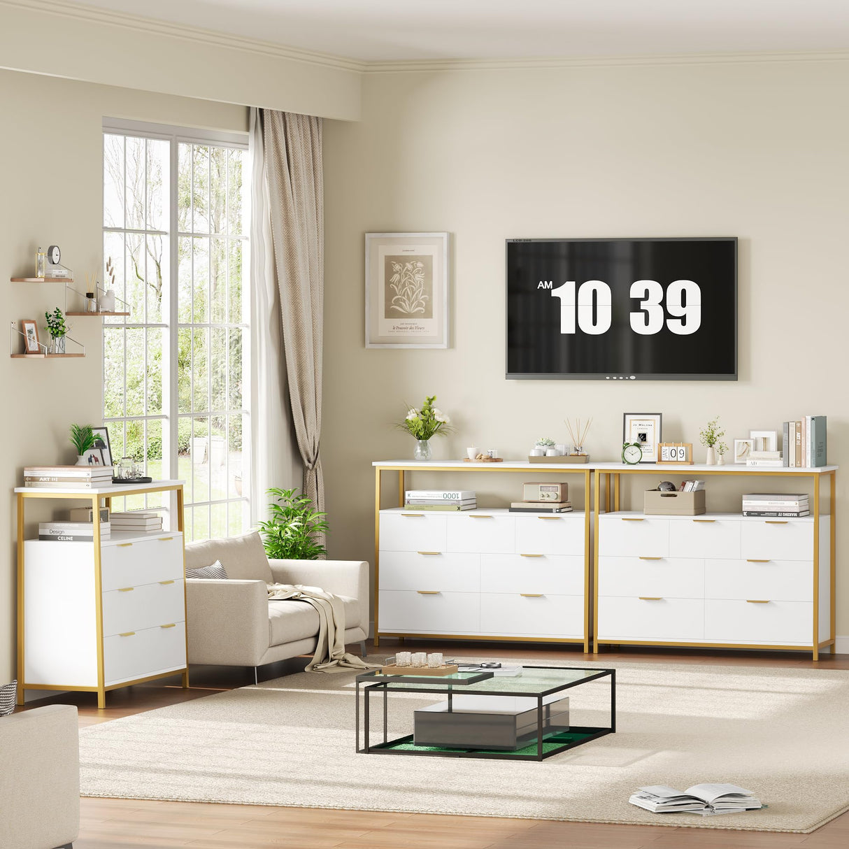 Modern 7 Drawer Dresser, White Dresser with Metal Handles