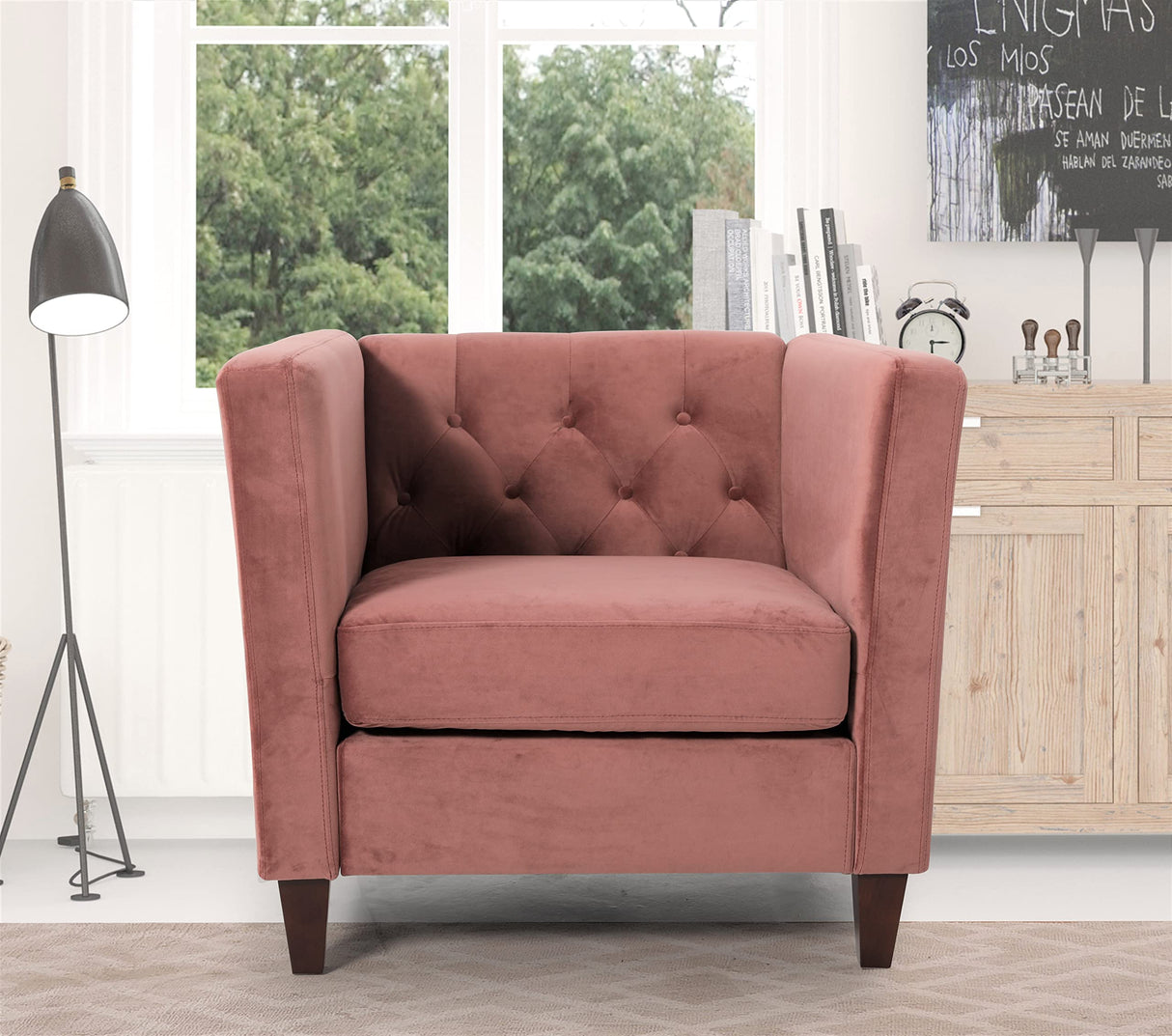 Modern Style High Density Foam Rose Velvet Button-Tufted 3 PC Living Room Set with