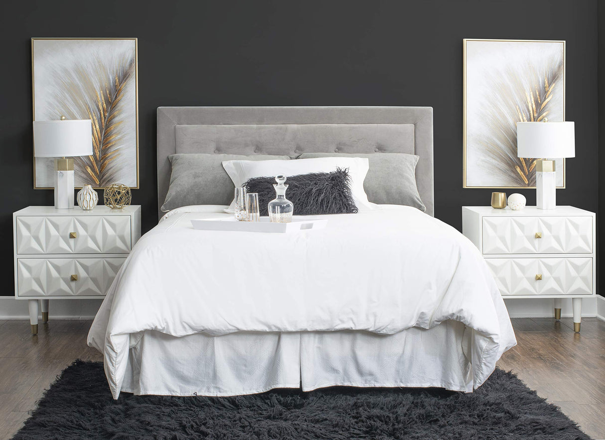 Sheerah Two Drawer Geo Texture White Nightstand