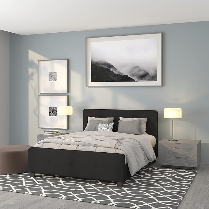 Tribeca King Size Tufted Upholstered Platform Bed in Beige Fabric