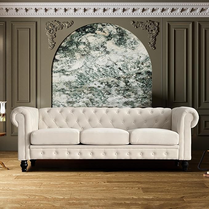 Leather Brown Sofa for Living Room Chesterfield 3 Seater Couch Sofa