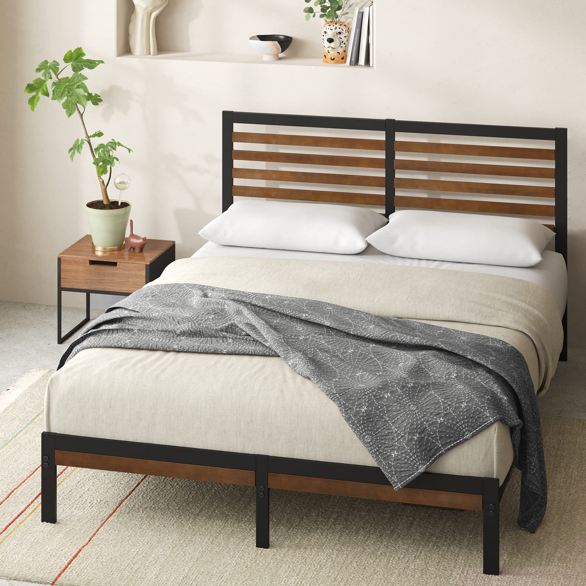 Kai Bamboo and Metal Platform Bed Frame with Headboard