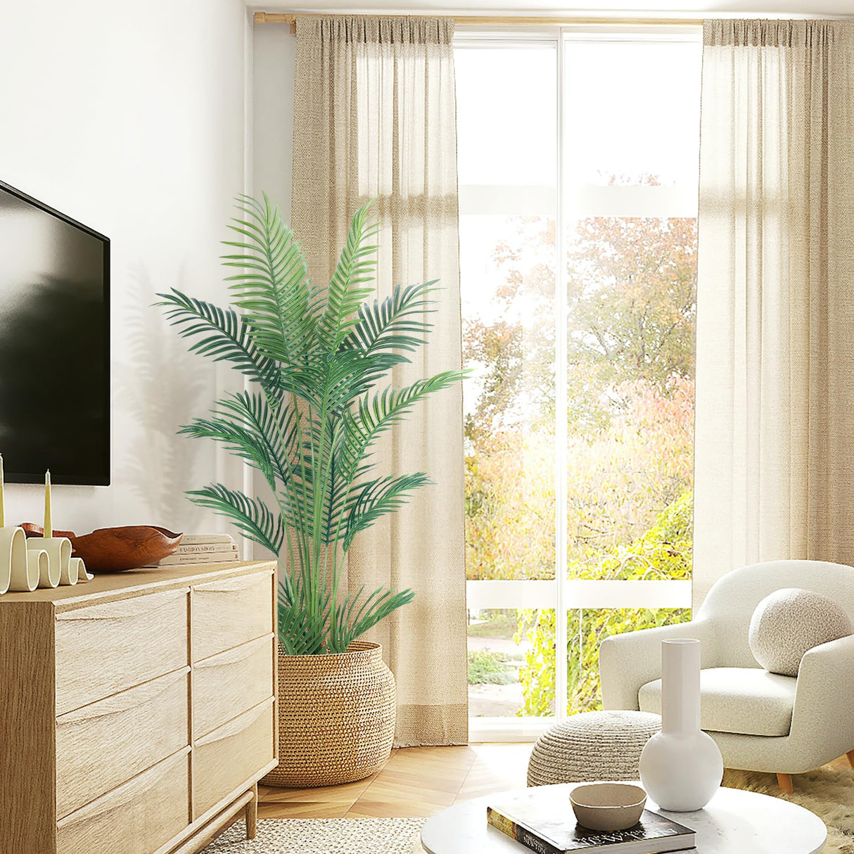 4.5FT Artificial Palm Tree,Faux Areca Palm Plant with Real Touch Leaves and Adjustable