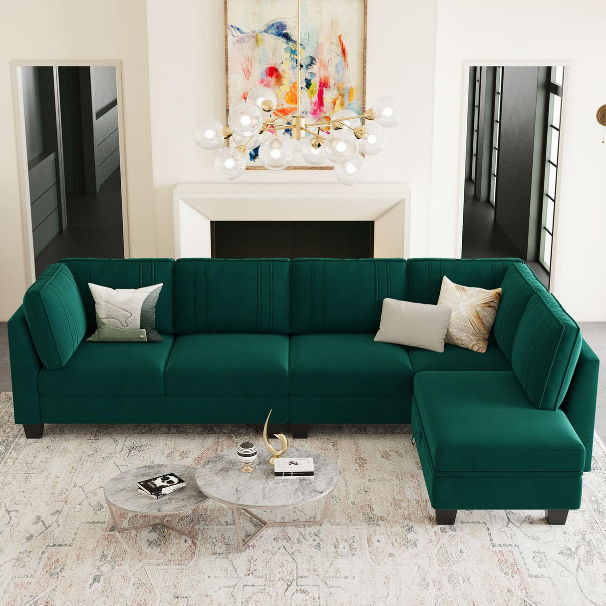 4 Seater Sectional Sofa with Reversible Chaise, Velvet L Shaped Sofa Sectional Couch