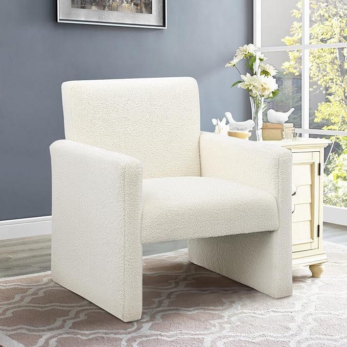 Sherpa Accent Chair Modern White Fluffy Boucle Chair Cozy Teddy Upholstered Armchair
