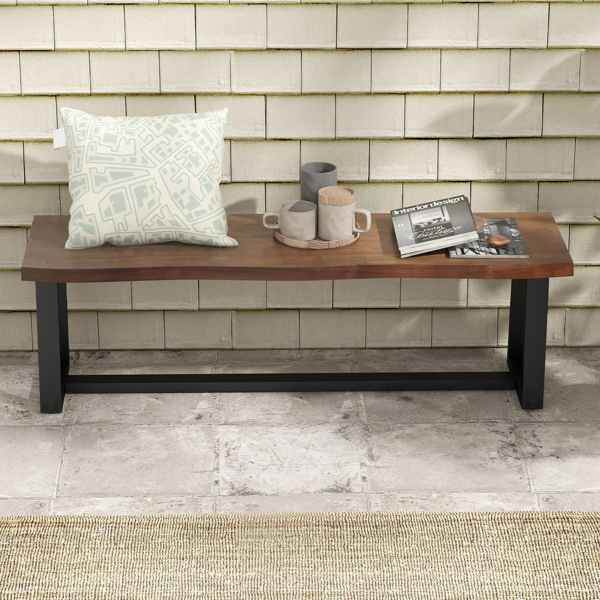 56.5" L Wood Dining Bench, Industrial Table Bench