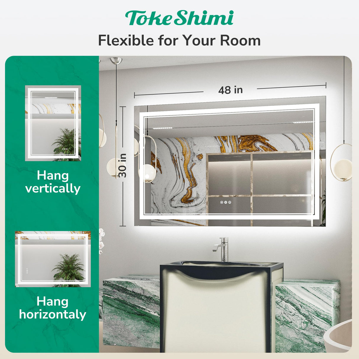 LED 48x30 Inch Frameless Front Light and Backlit Bathroom Vanity Mirror,