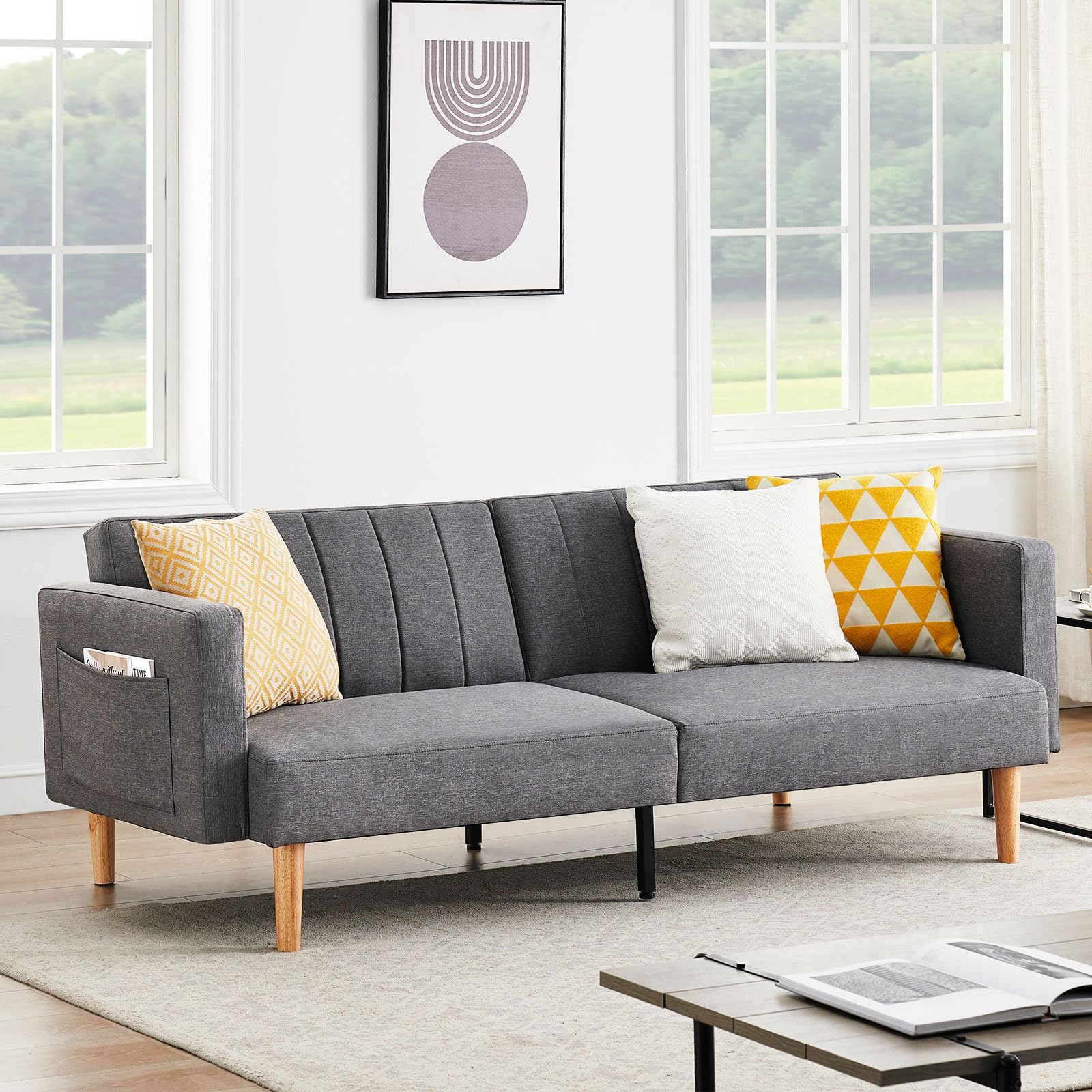 Futon Linen Sofa Bed, 79 Inch Sofa Couch, Love Seat