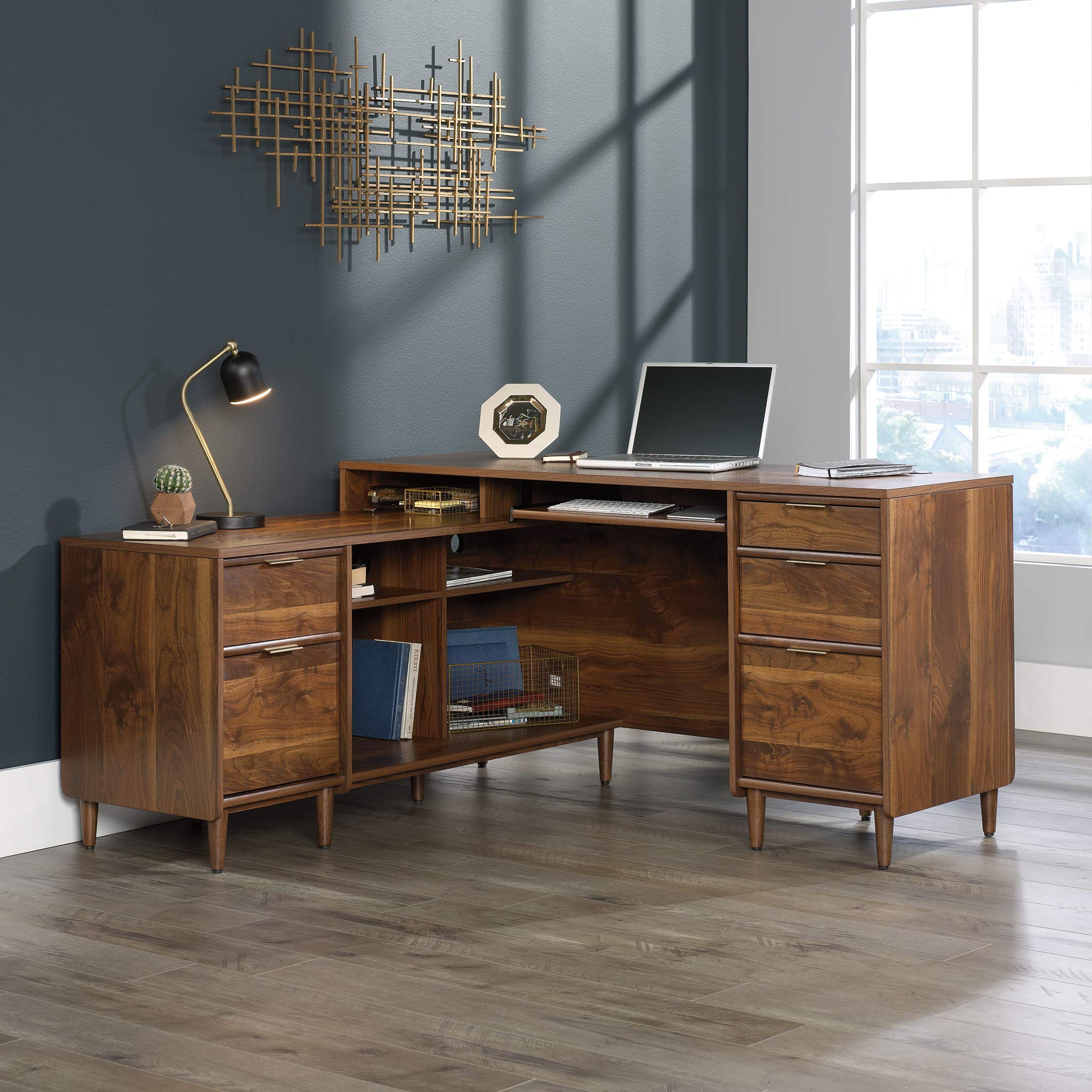 Place L-Desk, L: 59.06" x W: 53.54" x H: 30.2", in Grand Walnut finish