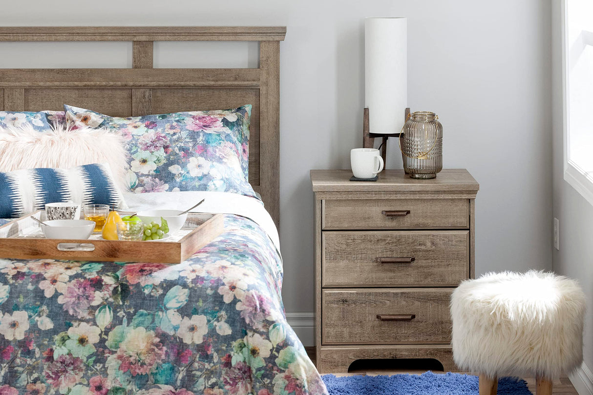 Versa Nightstand with 2 Drawers and Charging Station, Weathered Oak