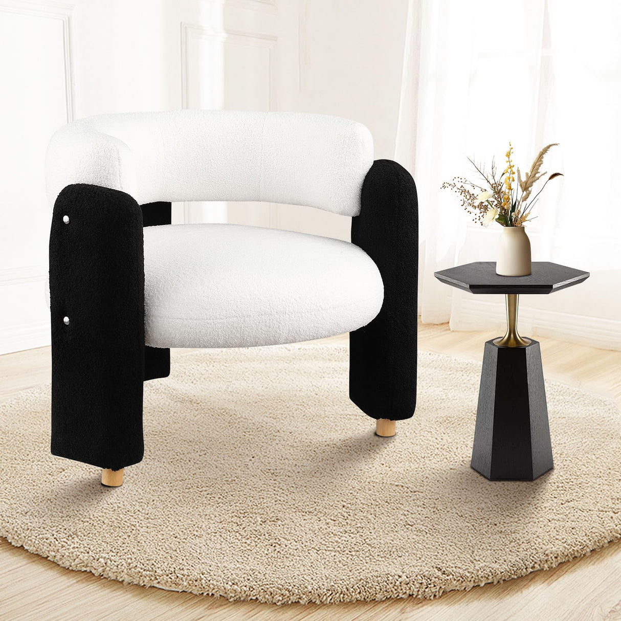 Accent Barrel Chair, Comfy Round Upholstered Armchair