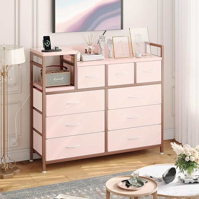 TV Stand with Charging Station, Bedroom Dresser