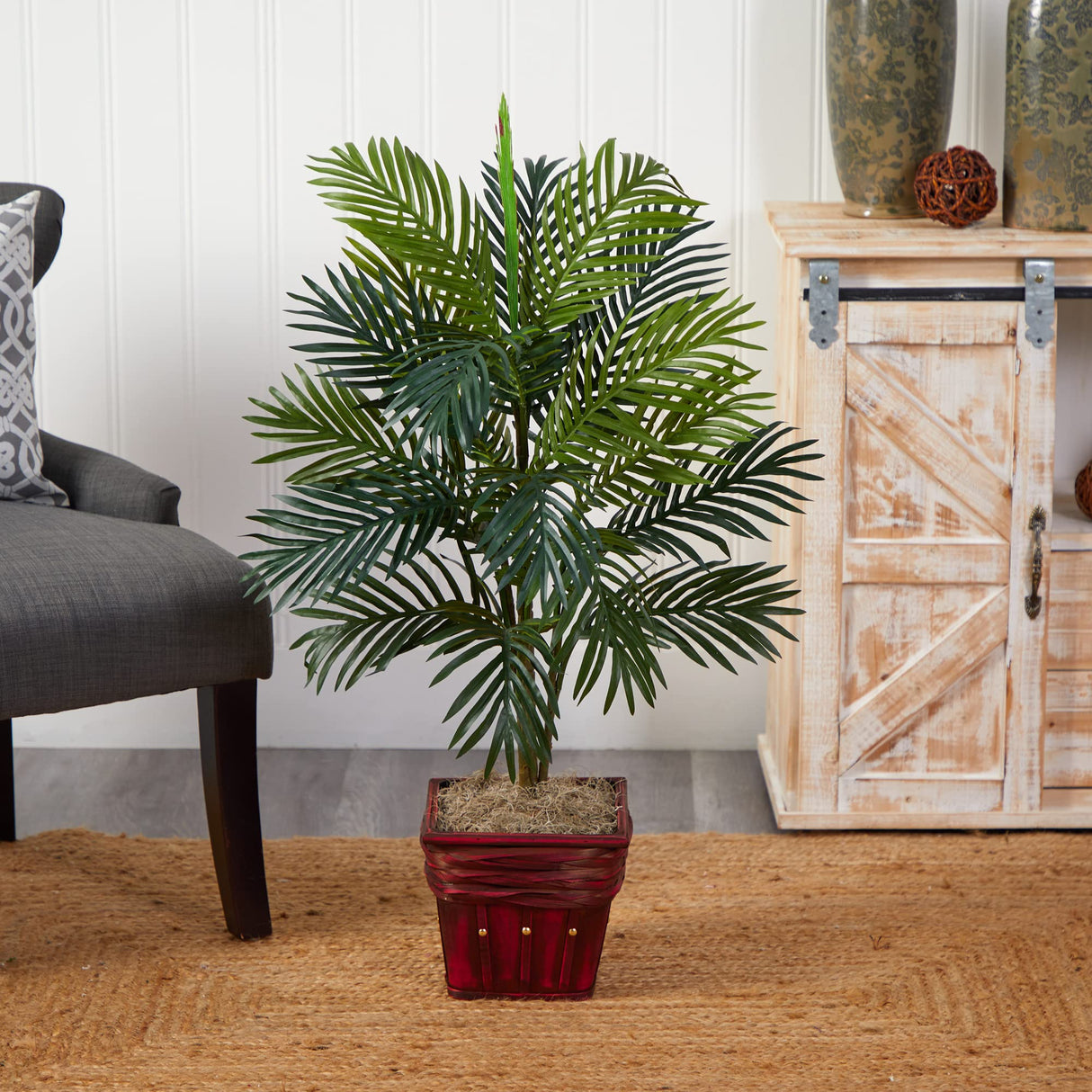 Areca Palm with Wicker Basket Silk Plant