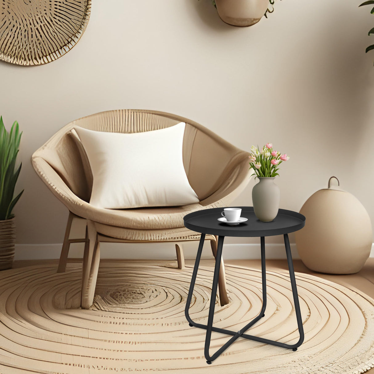 Set of 2 Outdoor Side Table Outdoor, Metal Side Table Small Round Side Table