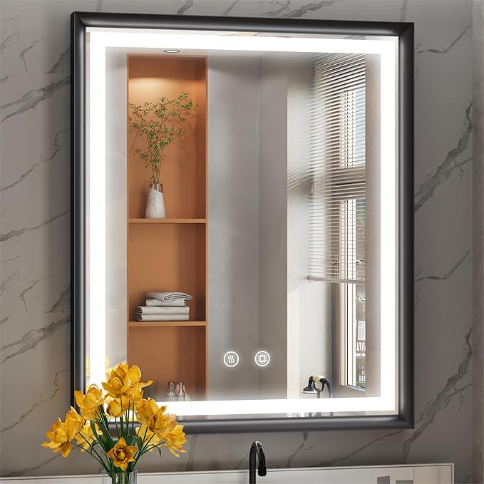 Bathroom Mirror,Black LED Mirror for Bathroom,Lighted Bathroom Mirror