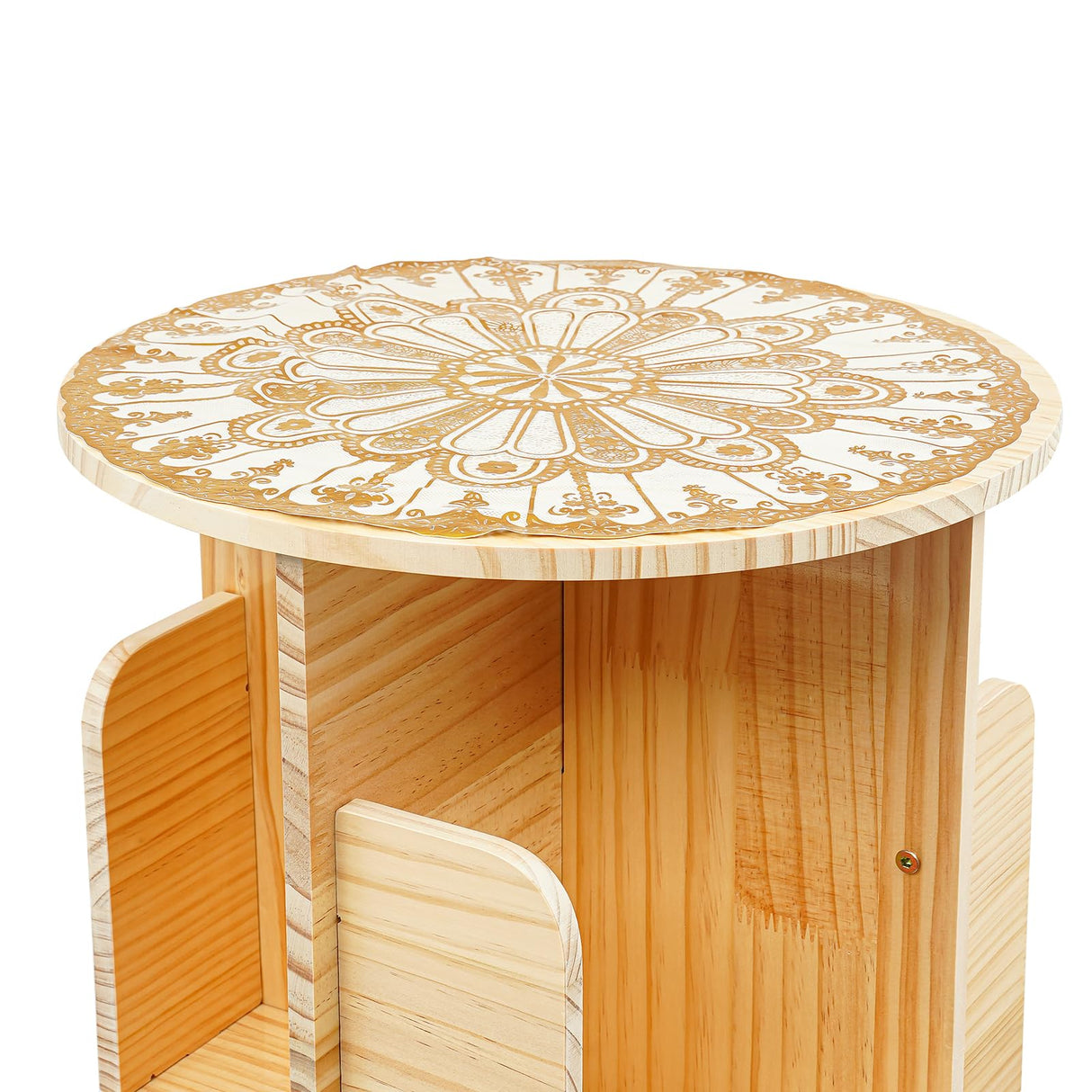 Wood Rotating Bookcase, Floor Standing Cylindrical Book Storage with Baffles Rack, 360