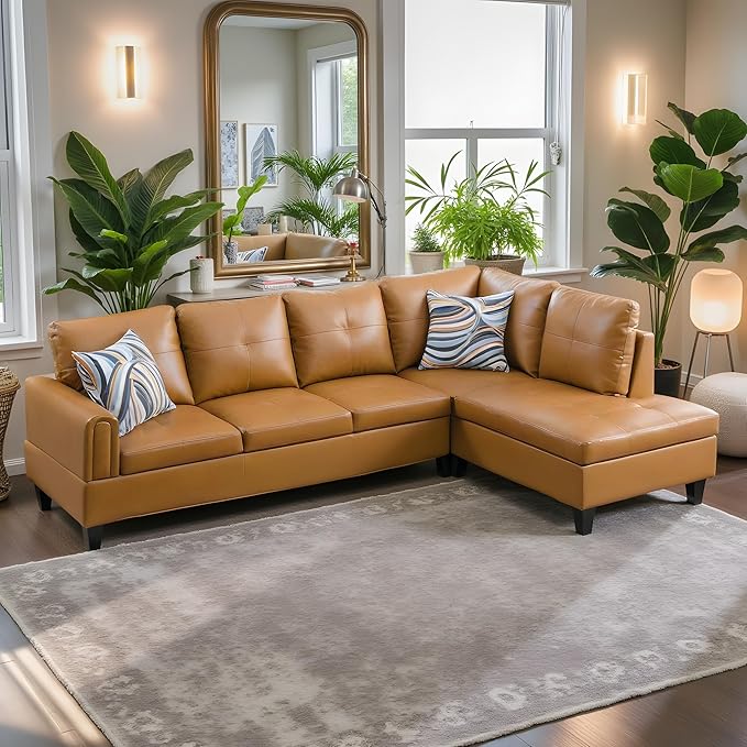 Couch 2 Pieces Sofa with Right Chaise Linen L Shaped Cloud Couch for Living Room