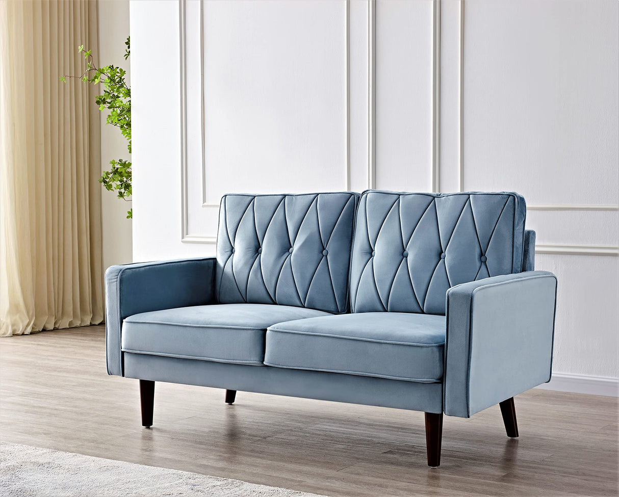 Furniture Velvet Loveseat, Button Tufted and Soft Fabric Upholstered Mid Century Modern Couch for Living Room