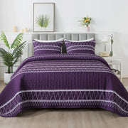 Purple Quilt Set King (106x96 Inch), 3 Pieces(1 Striped Triangle Printed