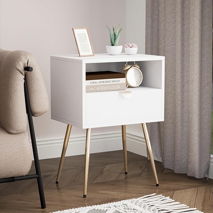 White Mid Century Modern Nightstand