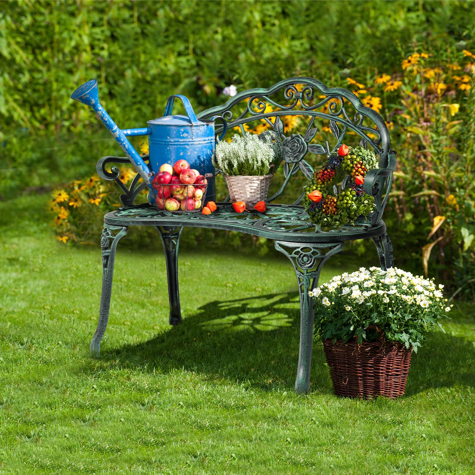 38.5" Patio Park Garden Outdoor Metal Rose Bench