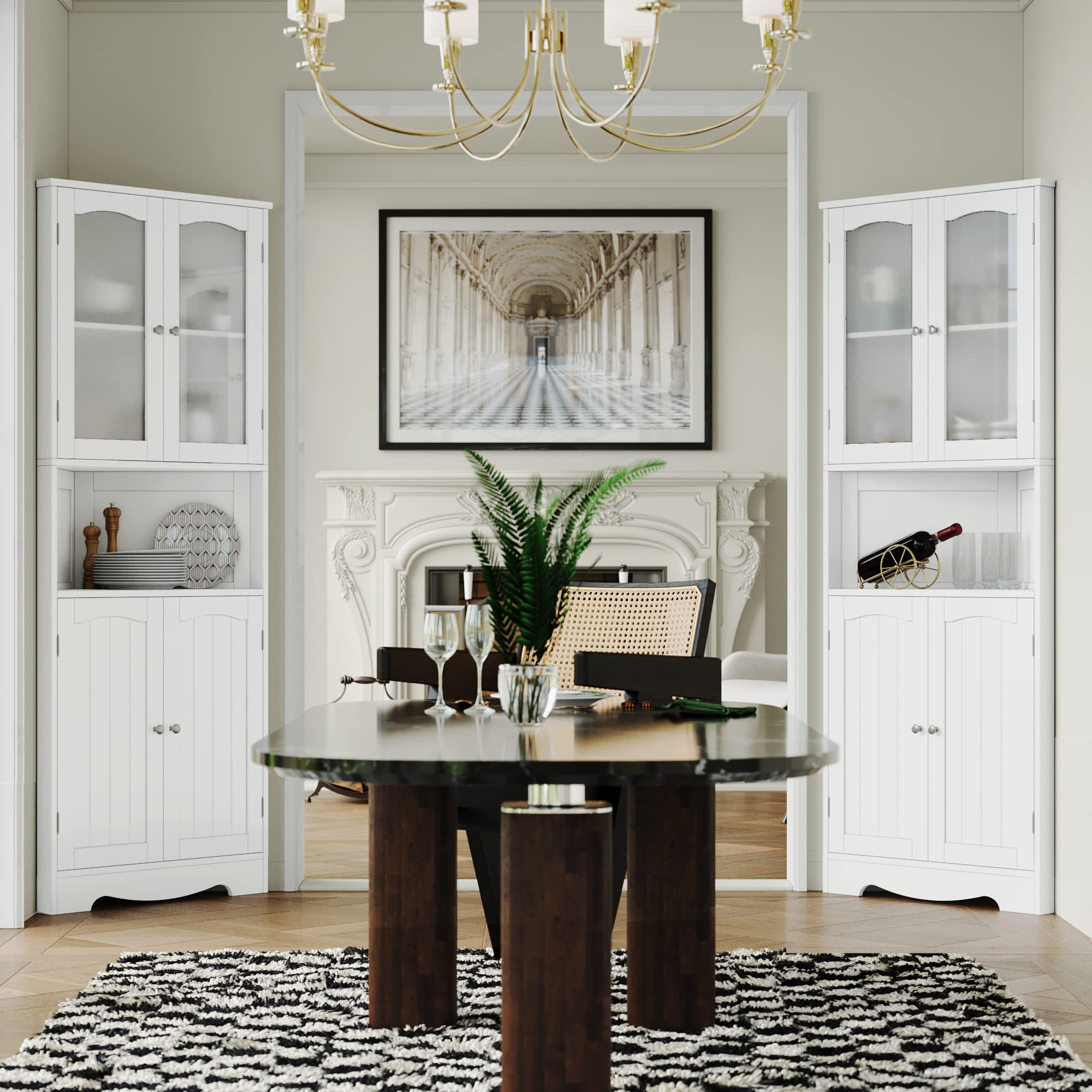 63.2" Tall Bathroom Corner Cabinet, Modern Storage Cabinet with Glass Doors