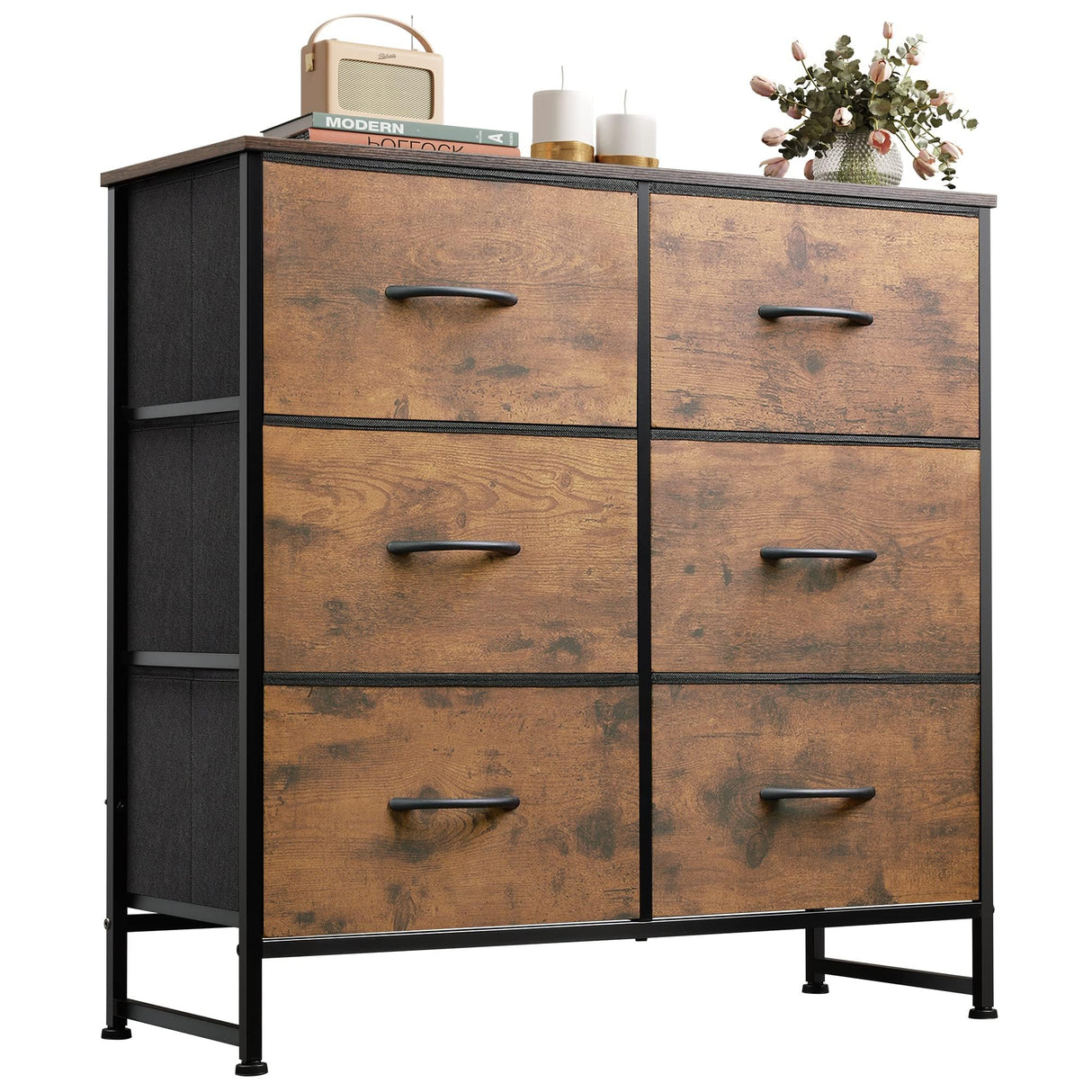 Fabric Dresser for Bedroom, 6 Drawer Double Dresser