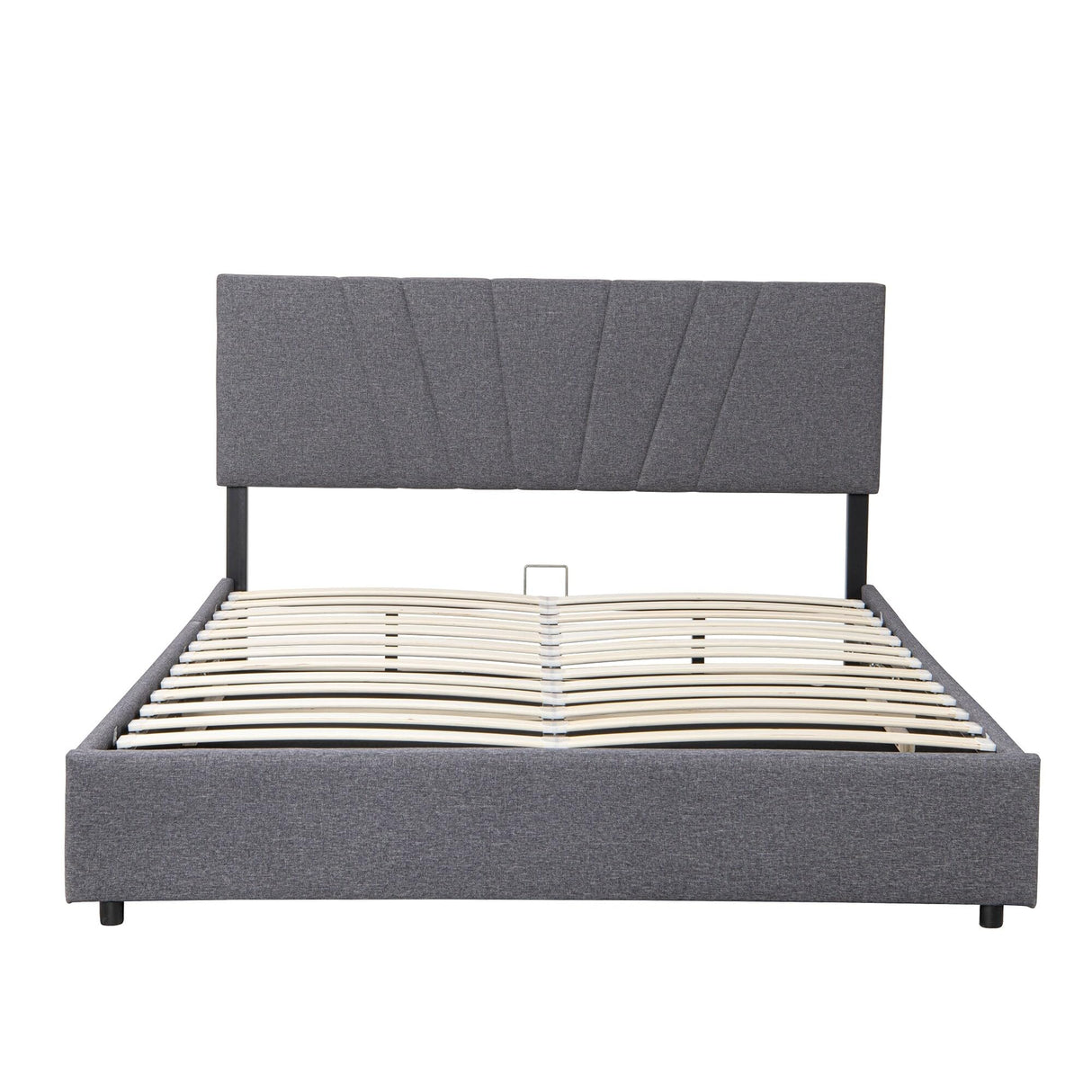 Upholstered Platform Bed with Lifting Storage Grey