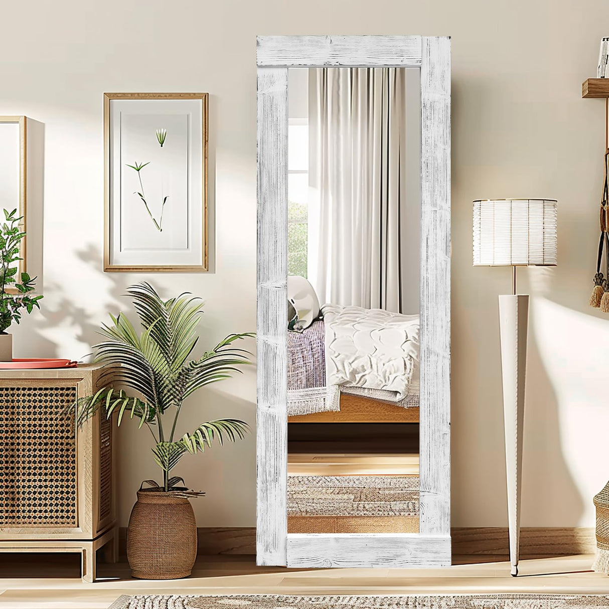 Full Length Mirror 65"x24" Solid Wood Frame Floor Large Mirror for Living Room