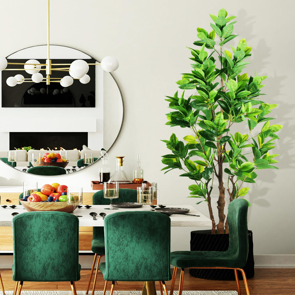 7.2ft Artificial Rubber Tree (85in) with Plastic Nursery Pot Fake Tree