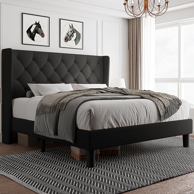 Size Platform Bed Frame with Button Tufted Headboard