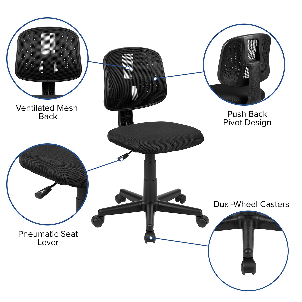 Flash Fundamentals Mid-Back Swivel Task Office Chair with Pivot Back, Height-Adjustable