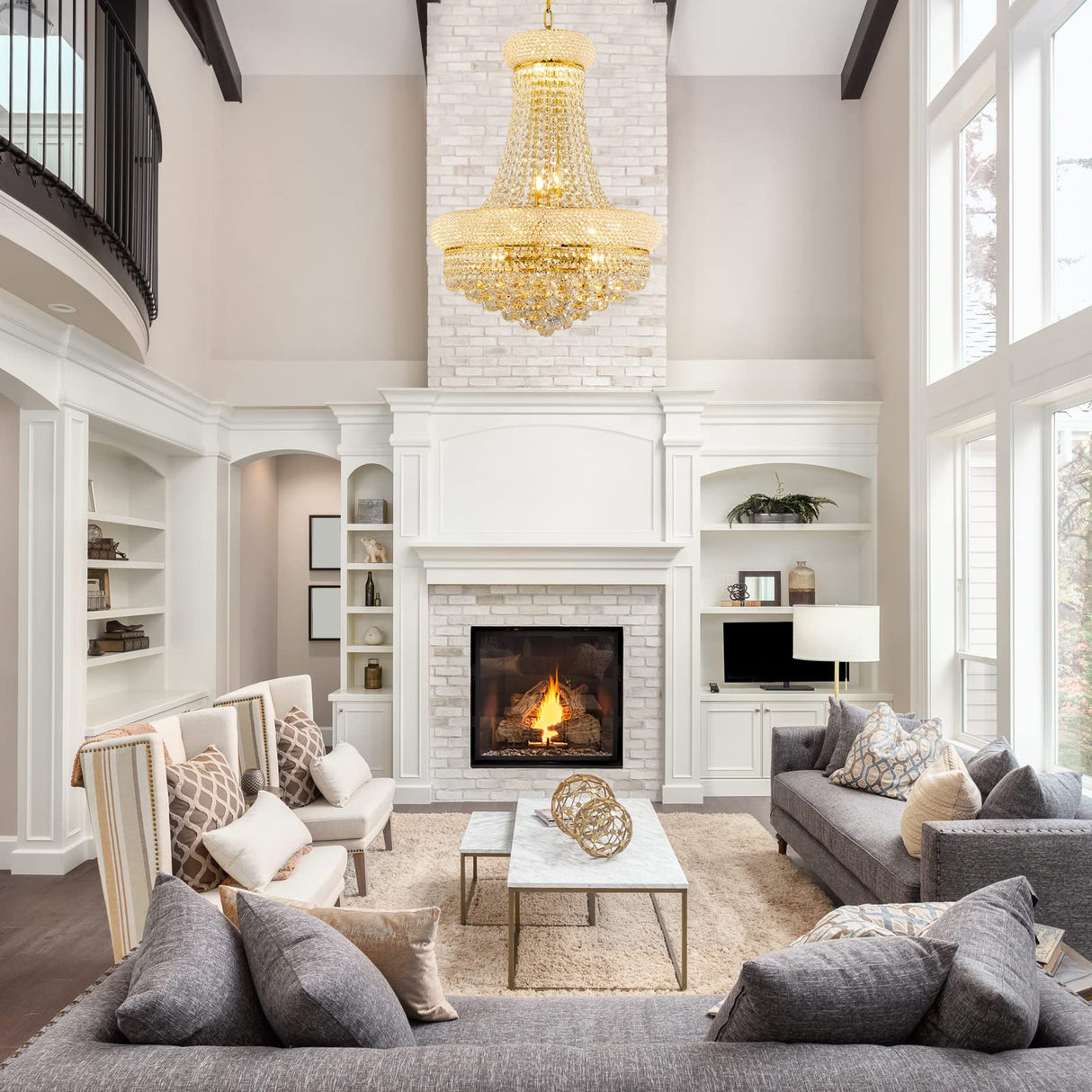 12 Lights Gold Finish Empire Crystal Chandelier Lighting