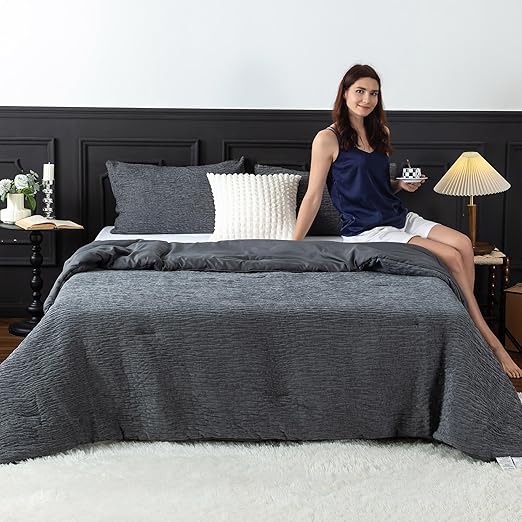 Reversible Chenille Cotton Bedding King Size Comforter Set