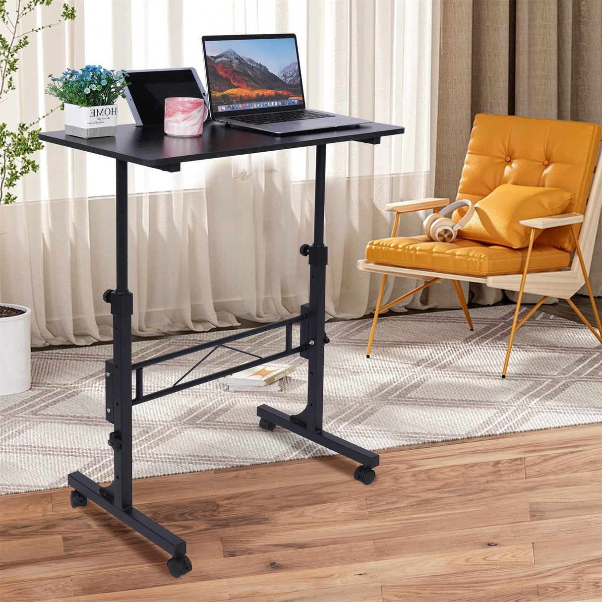 Standing Desk Adjustable Height, Mobile Stand Up Desk with Wheels Small Computer Desk Rolling Desk