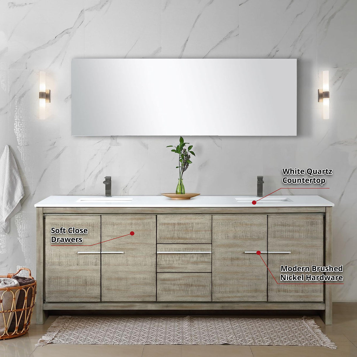Bell+Modern Sandpoint 80 in W x 20 in D Rustic Acacia Double Bath Vanity and White Quartz Top