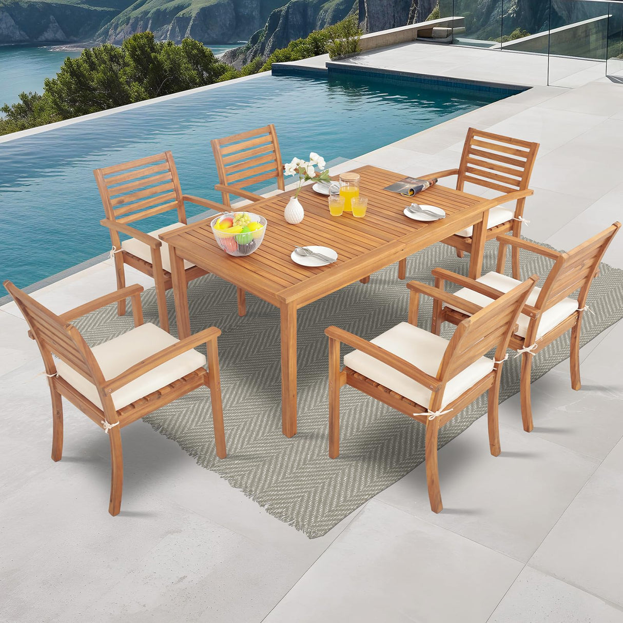 Acacia Wood Patio Dining Chairs, Outdoor Dining Chairs Set of 6