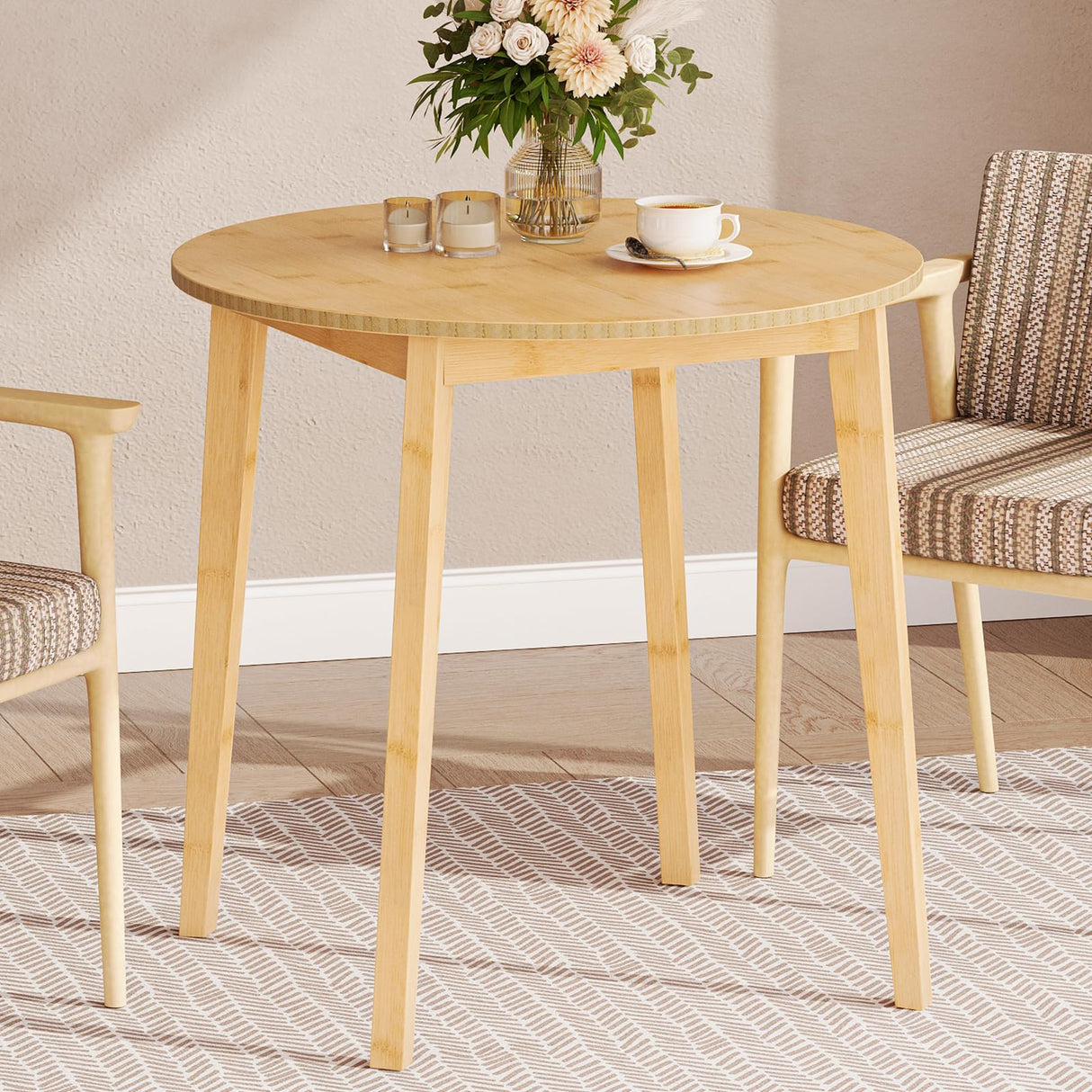 Round Bamboo Dining Table for 2 - 27.5" Compact Kitchen Table for Small Spaces