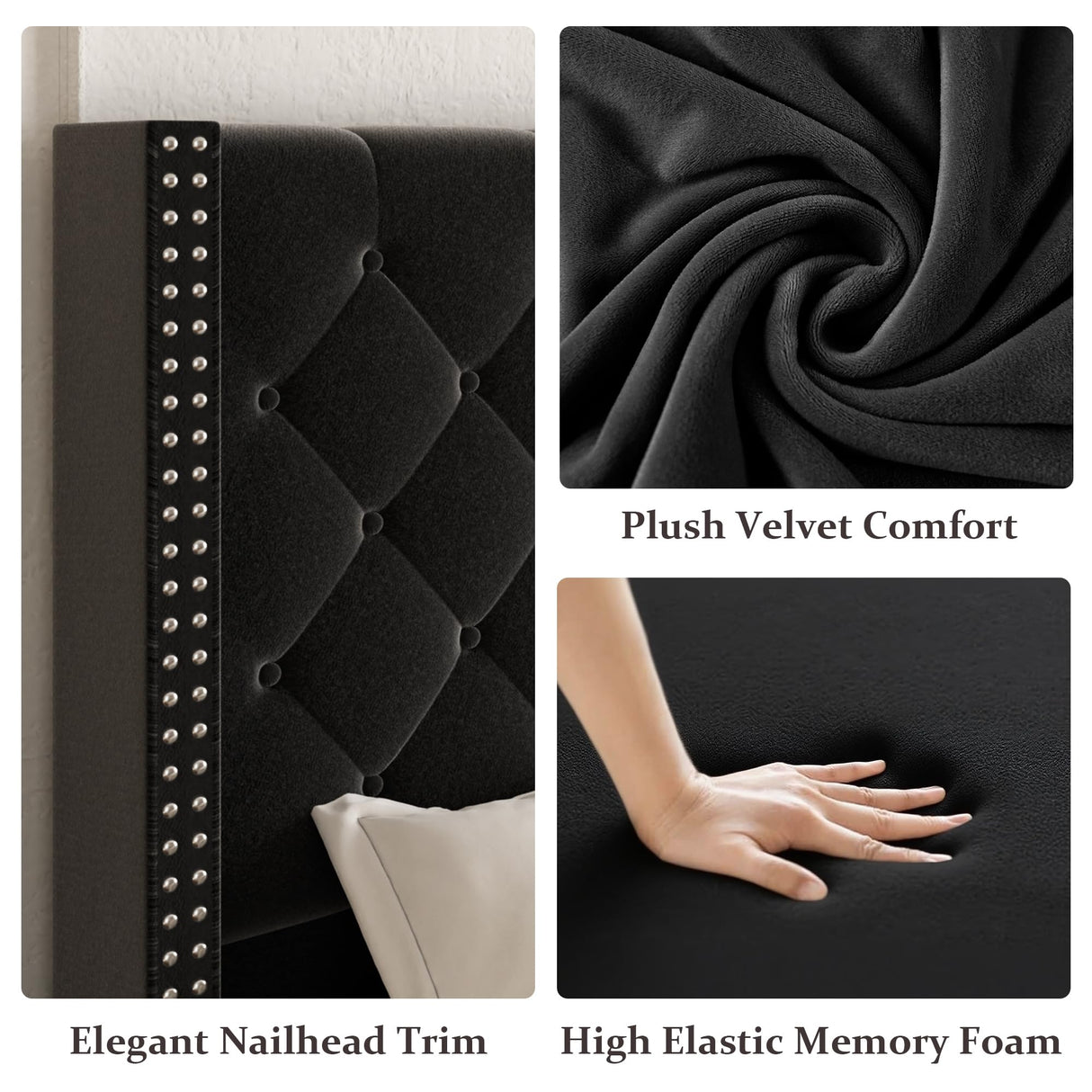 Queen Velvet Platform Bed with 58" Wingback Headboard