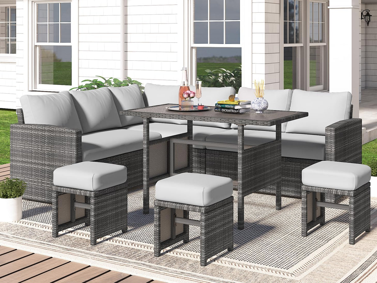 7 Pieces Patio Furniture Set, Outdoor Sectional Sofa Conversation Set