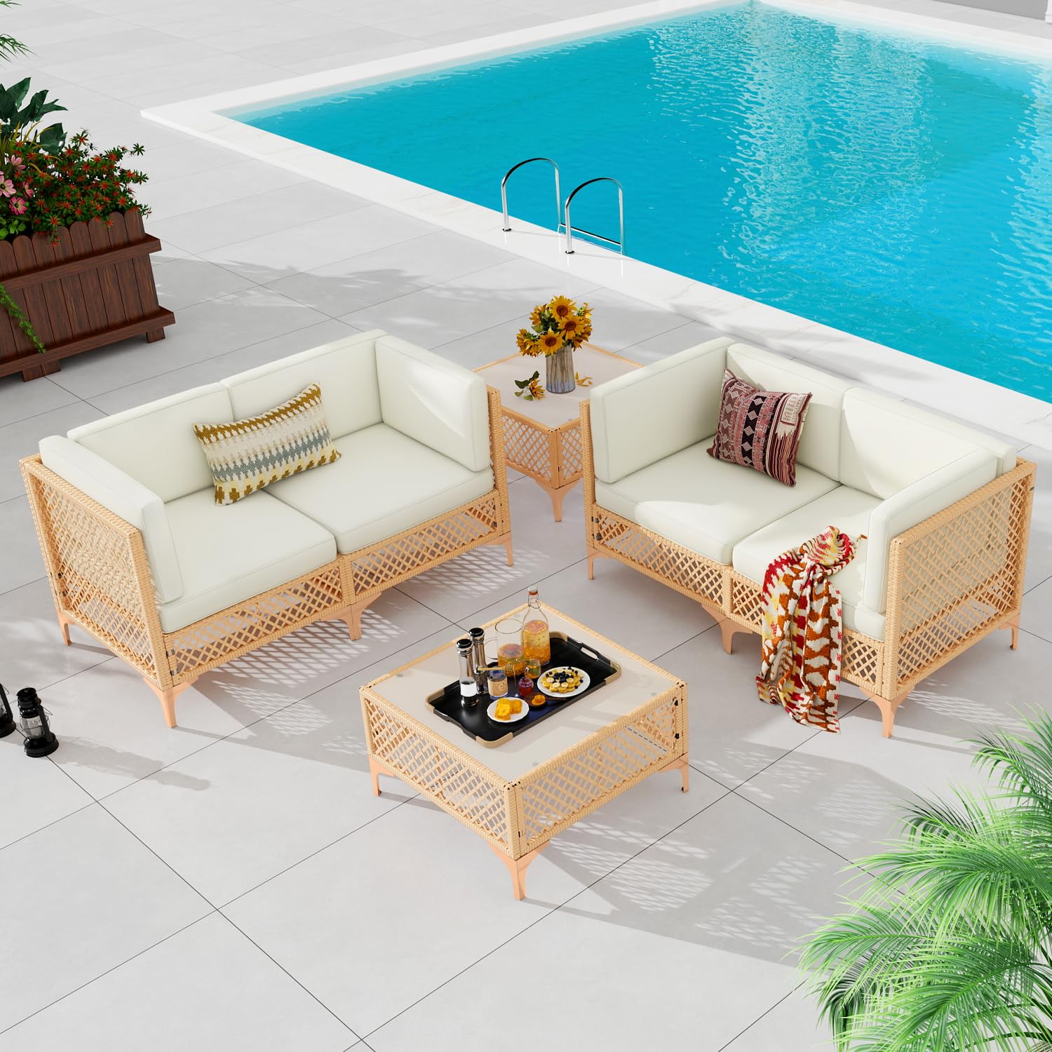 Outdoor Loveseat, 3 Pieces Wicker Patio Furniture Set