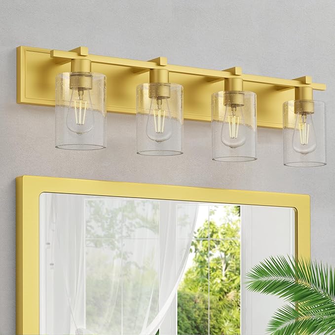 Bathroom Vanity Light, 3 Light Brushed Nickel Bathroom Light Fixture with Thickened Seeded Glass