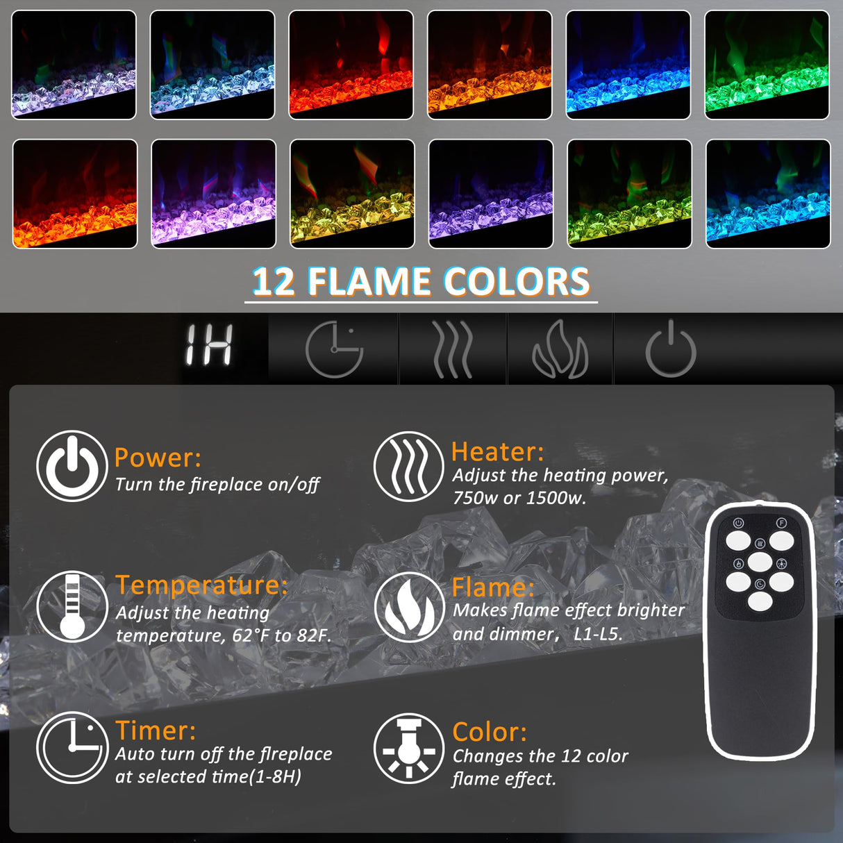 58" Fireplace TV Stand for TVs Up to 65" with 52" Electric Fireplace, TV Console